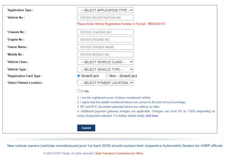 Apply Online for high security registration plates (HSRP) Punjab ...