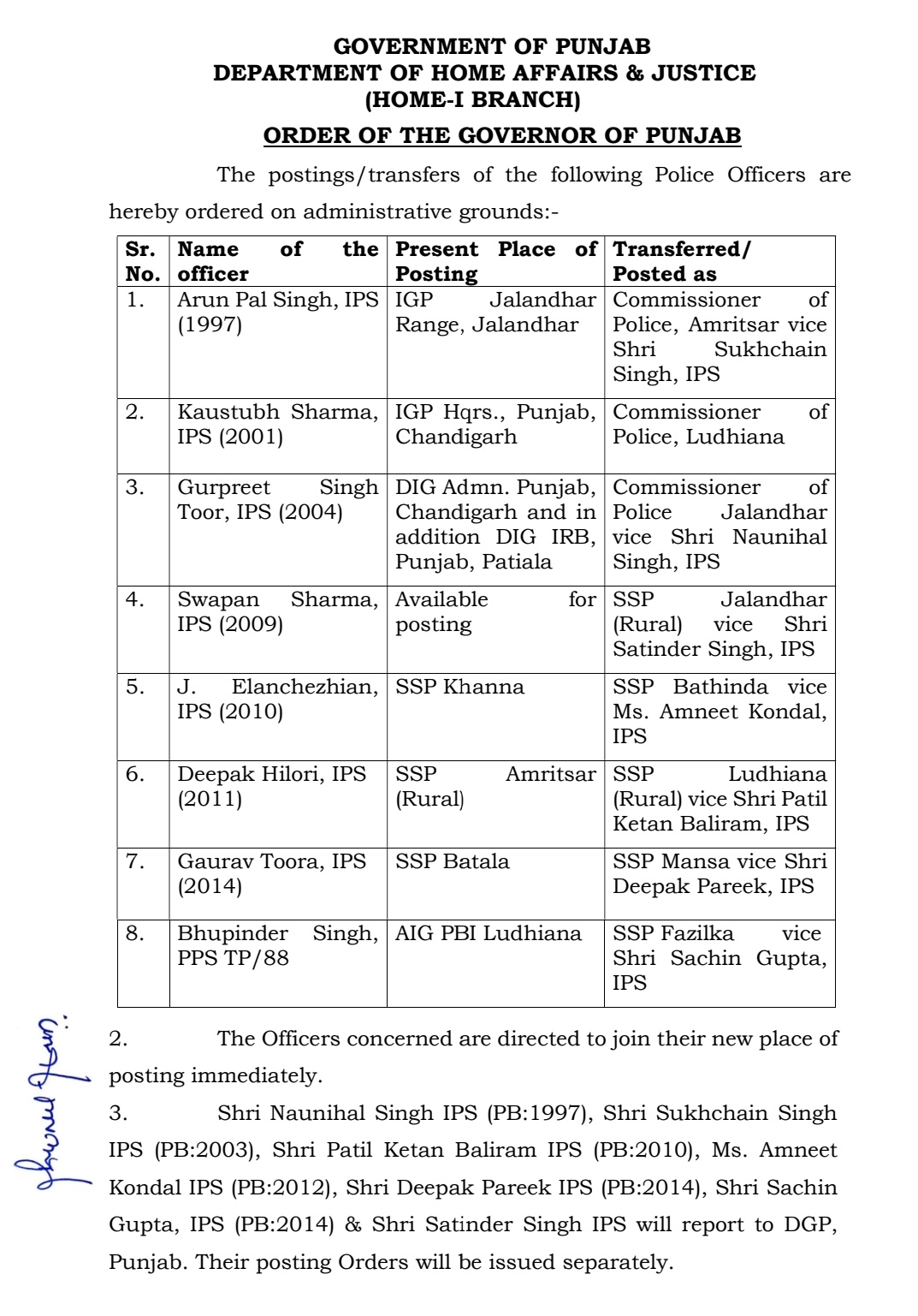 three-police-commissioners-five-ssps-transferred-in-major-reshuffle-in