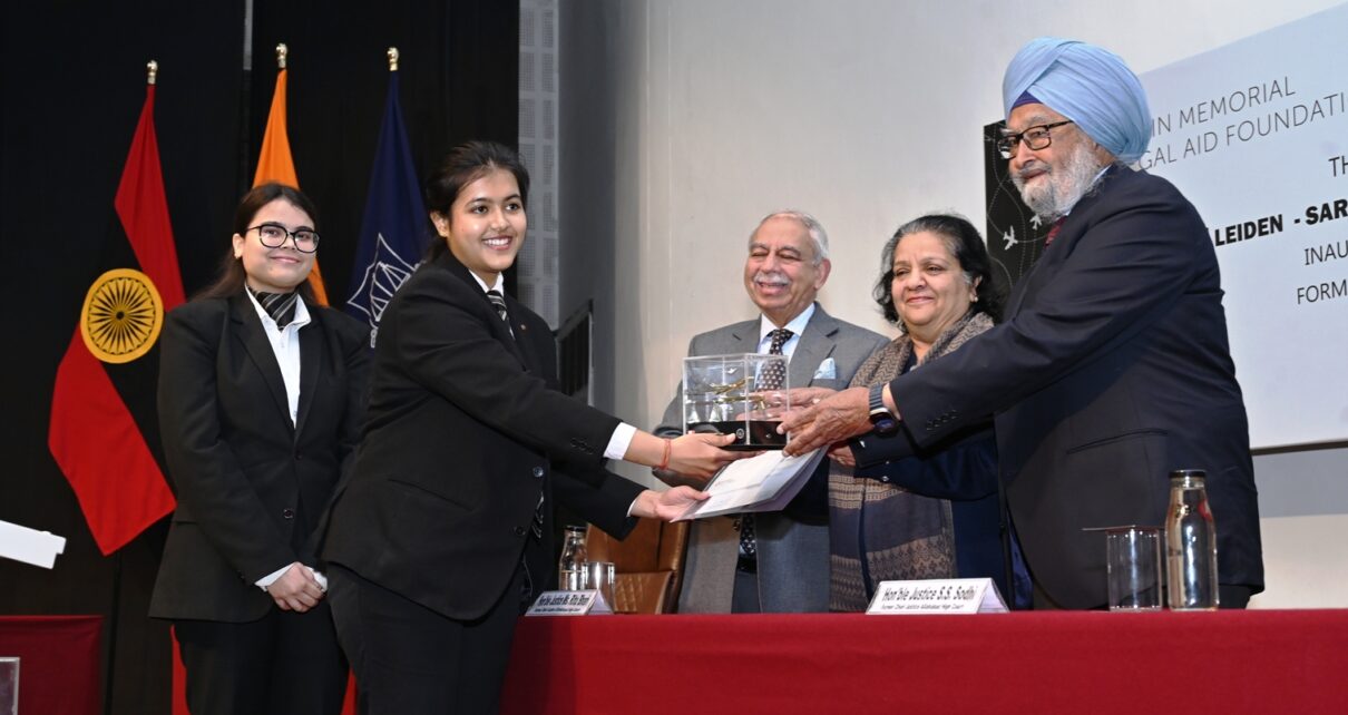 Awardees at the 18th edition of the National rounds of the AIL-Sarin National Round of the 17th Leiden-Sarin International Air Law Moot Court Competition at the Army Institute of Law, Mohali.